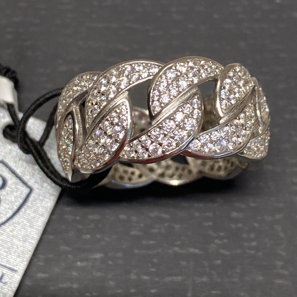 Sterling Silver 925 CZ Diamond Cuban Link Ring - Picture 1 of 7